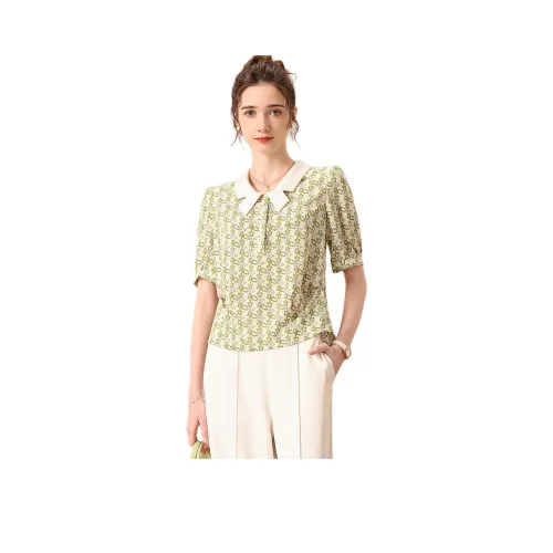 FENHONGMALI Рубашка Женская Зеленая Узор