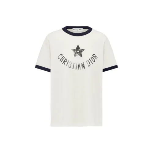 DIOR DIORIVIERA Logo Letter Принт Повседневный Круглый вырез Короткий рукав Т-рубашка Т-рубашка Женская Экрю