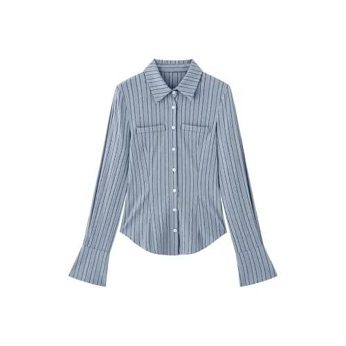 ZHOUMIAO Stripe Синие Женские Рубашки