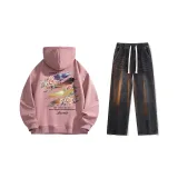 Комплект (Пыльно-розовый свитшот + черные джинсы) с флисовой подкладкой