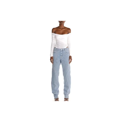 Mugler SS24 Белый Ruched Сетка Комбинезон Bodysuit Женская Белая