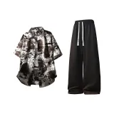 Кофейный, рубашка, черные, штаны