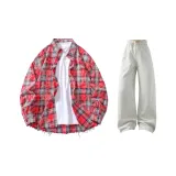 Washed Red Shirt + Photinia White Casual Pants  
Промытый Красный Рубашка + Повседневные Штаны Фотиния Белый
