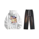 Set (White Sweatshirt + Black Jeans) Fleece-Lined  
Комплект (Белый Свитшот + Черные Джинсы) с флисовой подкладкой