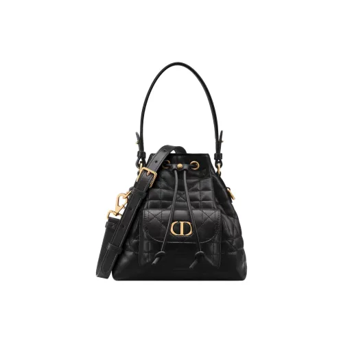 DIOR Caro Sheepskin Calfskin Bucket Crossbody Bag Mini Women's Black