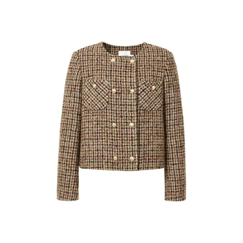 Hopeshow Куртка Женская Винтажный Кофейный Плед