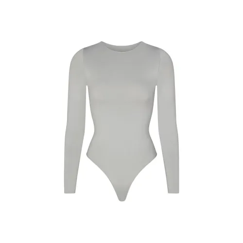 SKIMS Essential Crew Шея Длинный рукав Комбинезон BODYSUIT Женский Светлый Светло-серый