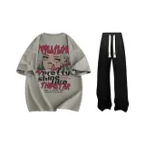 Комплект одежды (Тауповая рубашка с коротким рукавом + черные повседневные штаны)