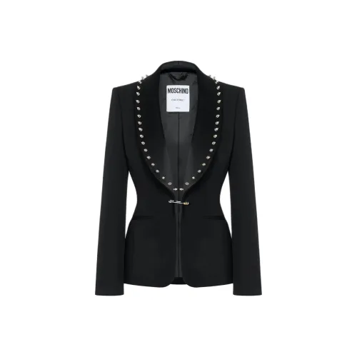 MOSCHINO Панк Couture Твиловая Куртка с Заклепками Куртки и Пальто Женские Черный