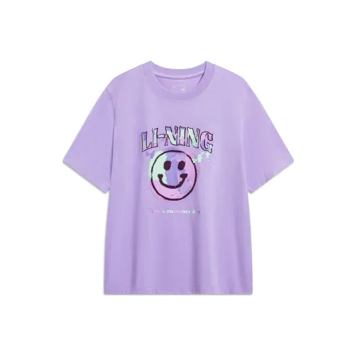 LINING Sports Life Collection Рукав с оборванным плечом T-рубашка Женская Белый Фиолетовый