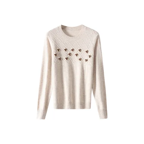 Sai Rabbit Свитер Женские Цветочный Бежевый Верблюжий