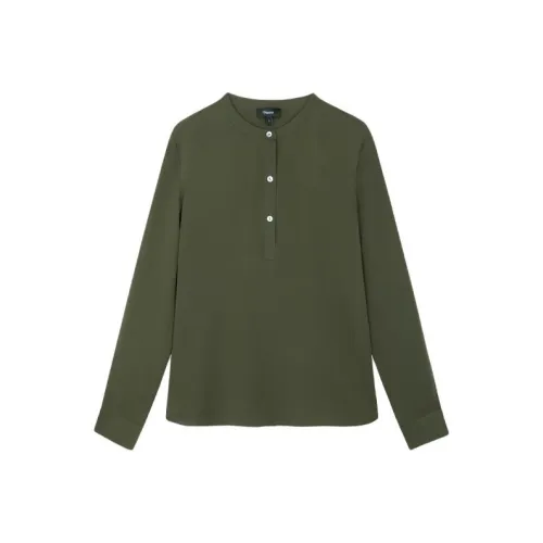 THEORY SS23 Cloud Silk Series Оливково-зеленые Женские Рубашки