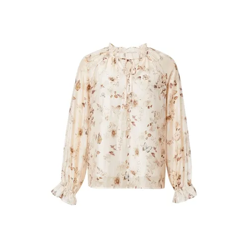 Hopeshow Рубашка Женская Бежевая с Цветами