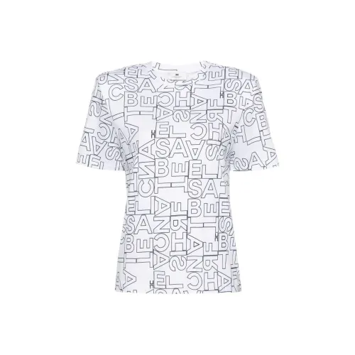 Elisabetta Franchi Letter Logo Полный принт Круглый вырез Свободный крой Короткий рукав Т-рубашка Женская Белая