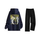 Комплект одежды (Темно-синий худи + Черные повседневные штаны)