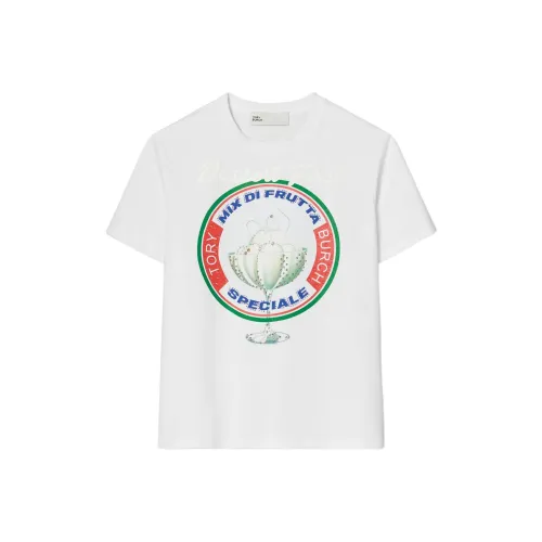 TORY BURCH Sundae Ice Cream Принт Круглый вырез Короткий рукав Т-рубашка Т-рубашка Женская Белая