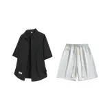 Чёрная рубашка + светло-серые шорты