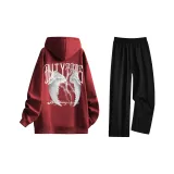 Комплект одежды (Бургунди худи + черные повседневные штаны)