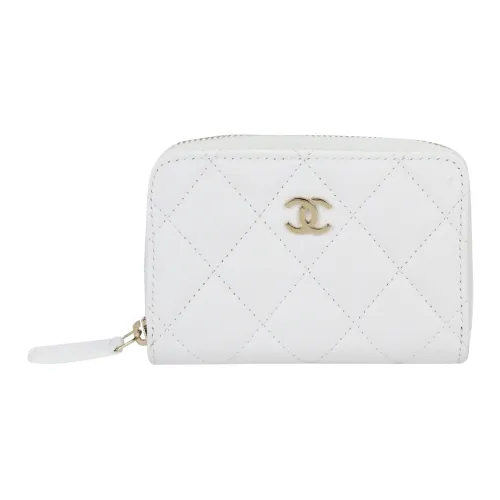 CHANEL Гладкий Овечья шкура Мелочь Кошелек Мини Женская Белая