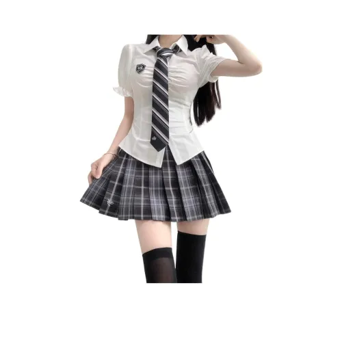 YuChaJia Рукав буф С утяжкой на талии Короткий рукав Рубашка Топ Женские Рубашки