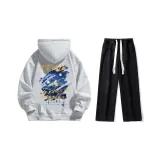 Set (Премиум Серый Свитшот + Черные Джинсы) с флисовой подкладкой