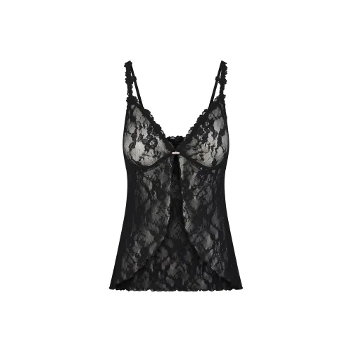SKIMS Эластичный Кружево BABYDOLL Топ Топ на бретелях Женский Onyx Onyx