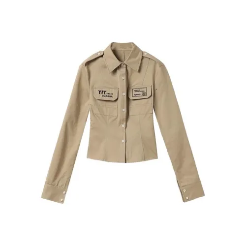 YITOUAGUA Хаки Женские Рубашки