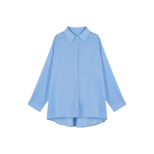 YITOUAGUA Blue Women's Shirts YITOUAGUA Синий Женские Рубашки