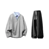 Серый топ + черные штаны