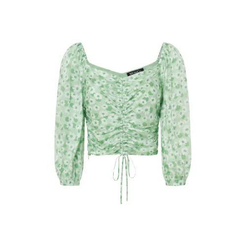 MO&CO Белая основа с зеленым принтом, женские рубашки