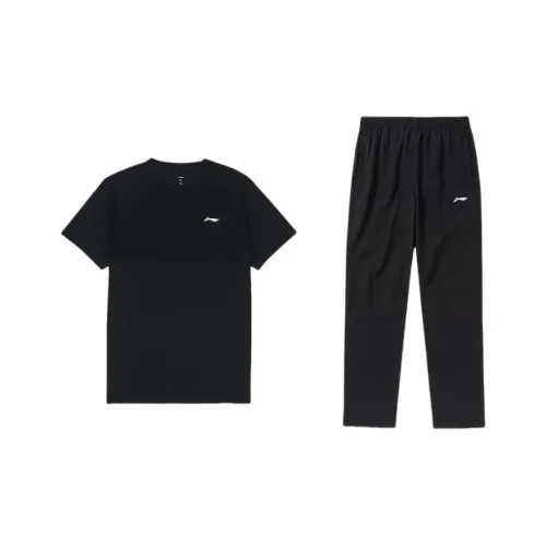 LINING Комплект одежды Черный Короткий рукав Рубашка + Черные Штаны Мужские Повседневные Спортивные