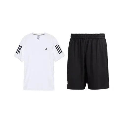 Adidas Комплект Белый Топ + Черные Шорты Мужской Повседневный Спортивный