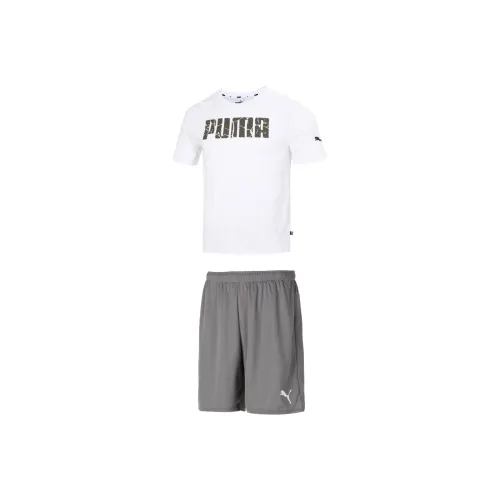 PUMA Clothing Sets Белый укороченный с рукавами + Серые шорты Мужской Повседневный Спортивный
