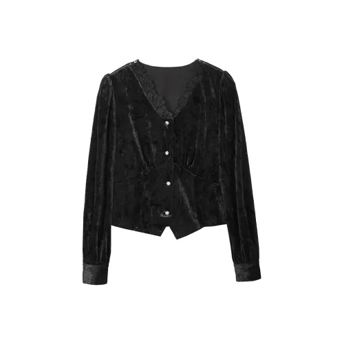 Yu Qianwen Черные Женские Рубашки