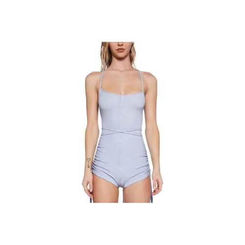 Dolls Kill DARKER WAVS Pitch С открытой спиной Ребристый Комбинезон Romper Комбинезон Женский GREY Серый
