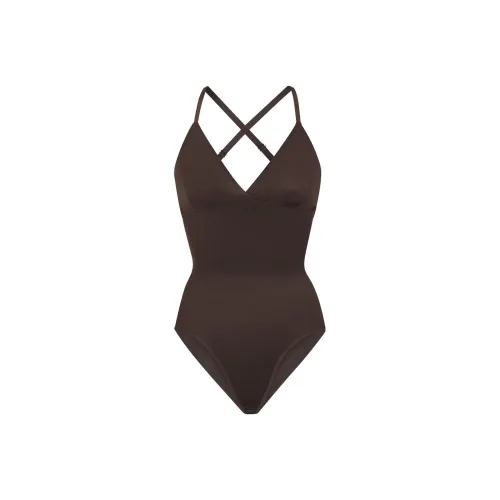 SKIMS Barely THERE BODYSUIT BRIEF W SNAPS Комбинезон Женский Жженый Янтарный Эспрессо