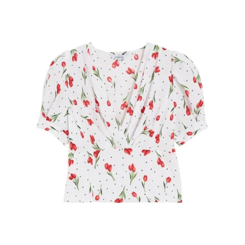 BEBE Бело-зеленые Женские Шифоновые Рубашки