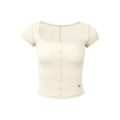 Ariseism Дизайн Квадратный воротник Короткий рукав T-рубашки Женские