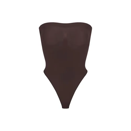 SKIMS Бесшовный Sculpt Без бретелей Стринг BODYSUIT Комбинезон Женские Темный кофейный цвет