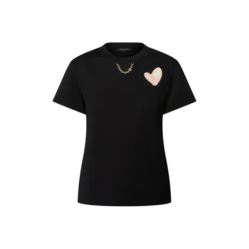 LOUIS VUITTON Сердце с принтом цепь круглый вырез короткое рукав рубашка женский черный