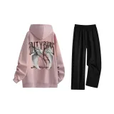 Комплект одежды (Пыльно-розовый худи + Черные повседневные штаны)