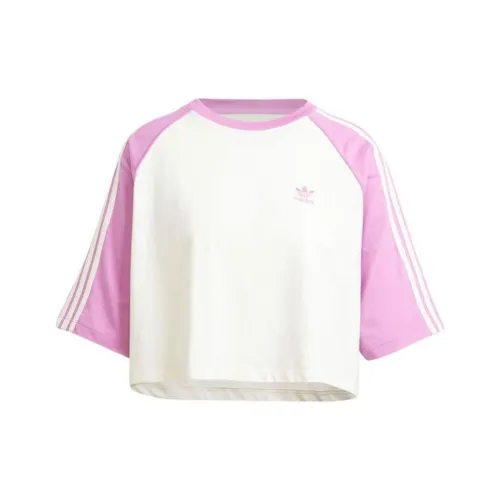 Adidas Originals Adicolor Рукав реглан T-рубашка Женская Белая Темно-фиолетовая