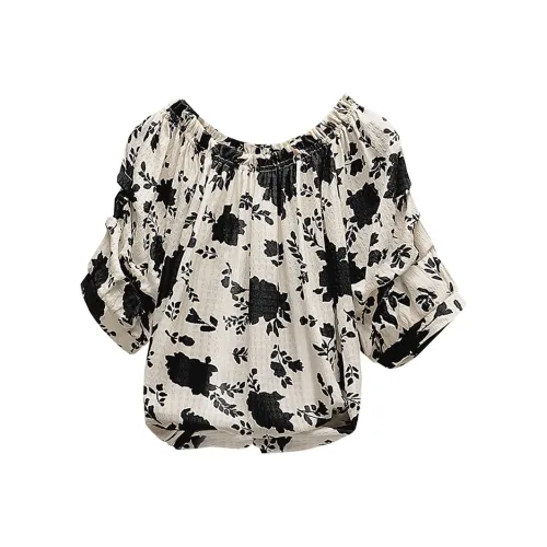 Cypress House T-Shirt Женская Бежевая с Черными Цветами