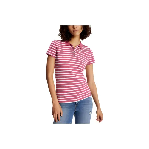 Tommy Hilfiger FW23 Slim Fit Stripe Эластичный хлопок POLO T Рубашки Поло Женские Розовый