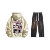 Set (Apricot (Fleece-Lined) + Black Jeans)  
Комплект (Абрикос (с флисовой подкладкой) + Черные джинсы)