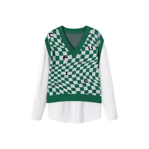 EICHITOO Рубашка Женская Темно-зеленая Клетка