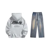 Set (Премиум Серый Флис-На подкладке + Ностальгический Синий Джинсы)