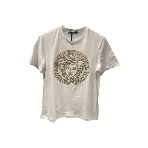 VERSACE Логотип с принтом круглый вырез пуловер короткий рукав рубашка женский белый