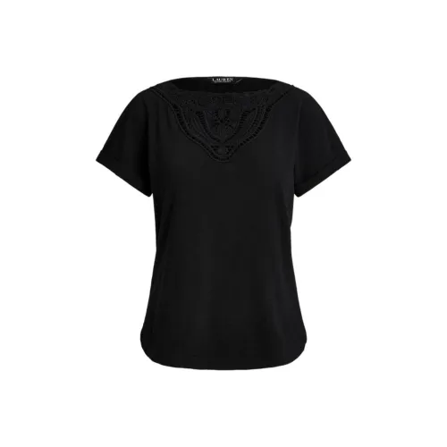 LAUREN RALPH LAUREN Однотонная Свободная Рубашка с Раскреповками Короткие Рукава Рубашка T Женская Черная