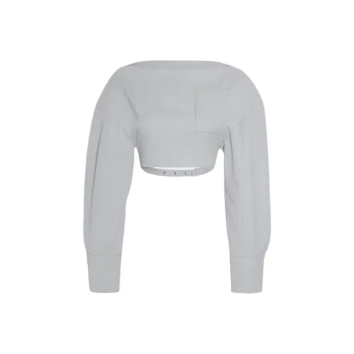 Jacquemus FW24 Cut-Out Boat Neck Cropped Shirt Women's Light GREY Light Gray Джакемо FW24 Вырез Лодочка Укороченная Рубашка Женская Светлый GREY Светлый Серый